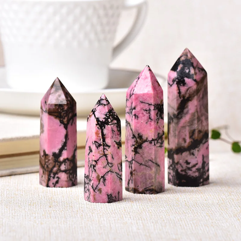 Piedra Natural de cuarzo con punta de rodonita, vara de Piedra Rosa de Obelisco, ornamento de Rodocrosita para decoración del hogar, pirámide de piedra energética, 1 unidad