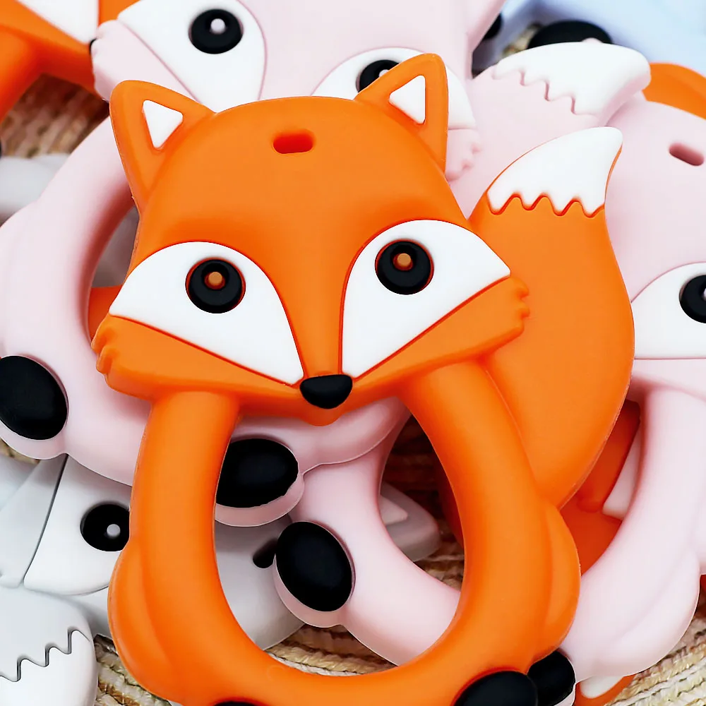 Cute-idea 1pc Fox Cartoon Silicone Beads Baby Teethers Food Grade Teething DIY Baby Nursing Chewing Pacifier Chain ClipToys 5