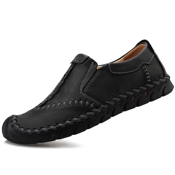 

Leather Men Shoes Casual Luxury Brand 2020 Italian Mens Loafers Moccasins Breathable Slip on Boat Shoes Plus Size 38-48