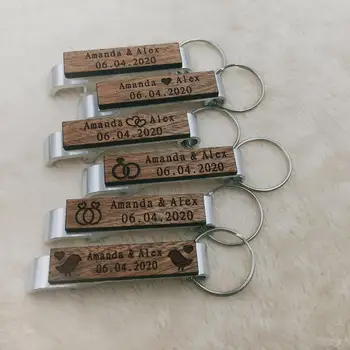 

Personalized Wedding Keyrings Souvenir Favor Bottle Openers Keychain Engraved Rustic Wooden Invite Favors - Wedding shop