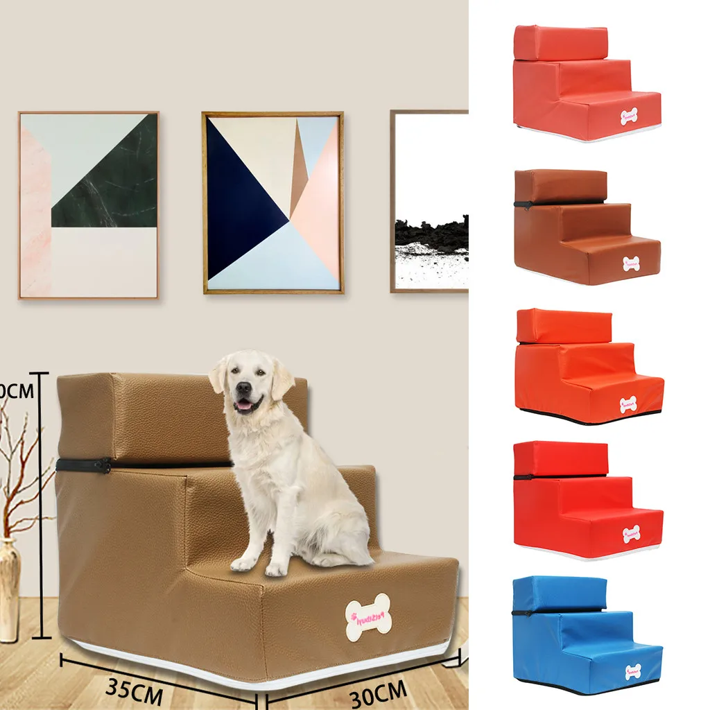 

Fashion New Leather Foldable Pet Stairs Detachable Pet Bed Cat Dog Ramp 3 Steps