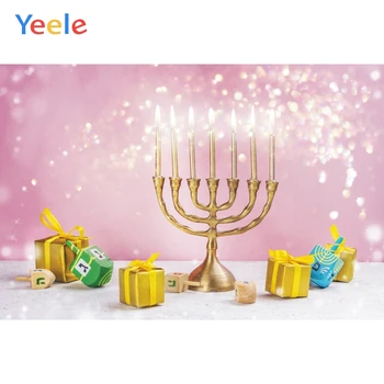

Happy Hanukkah Backdrop Jewish New Year Rosh Hashanah Candle Lampstand Gift Pink Photography Backdrops Photographic Background