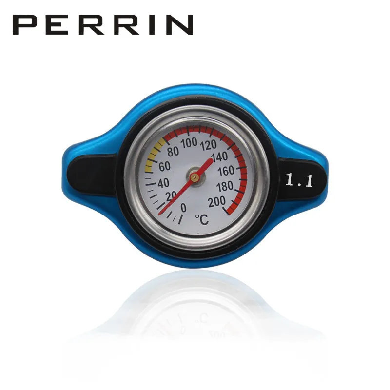 0.9 BAR Small Head Radiator Cap With Built-in Water Temp Gauge - Aluminum Alloy, Universal Fit, Blue, Easy Install