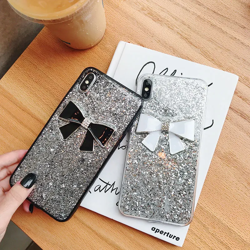 For iPhone 11 Pro Max X XS i8 Ins Fashion 3D Shinny Bow Protective Case For iPhone 11 7 8 Plus 6 6s Coque