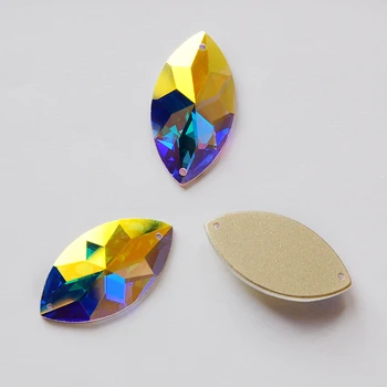 

New Styles Navette Crystal AB K9 Glass Mirror Sew On Rhinestones Sew On Stones Crystal Strass with Holes DIY Garment Decoration