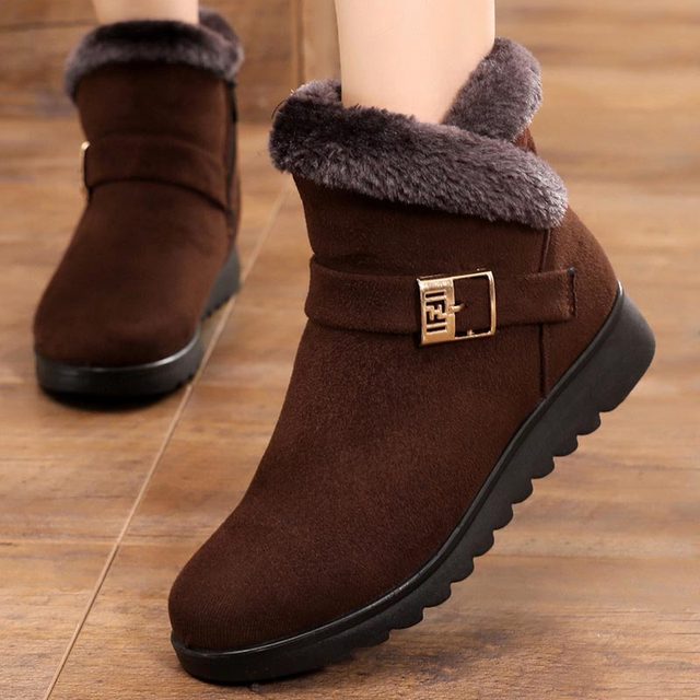 snow boots women flat with warm Fur suede wedge ankle boot women casual shoes zipper footwear plus size black red shoes