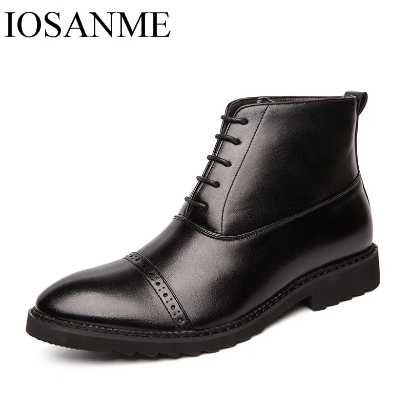 Элегантные мужские кожаные ботинки итальянская официальная модельная обувь с высоким берцем дизайнерская зимняя теплая деловая обувь с перфорацией типа «броги» для мужчин