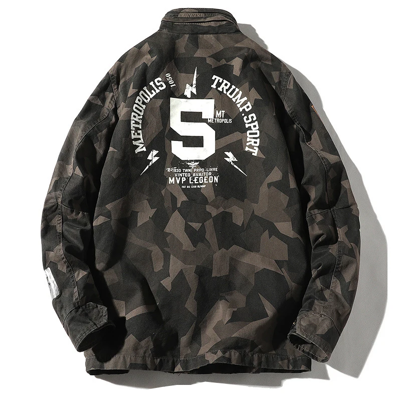 Hip Hop Men Jacket Casual Camouflage Hooded Loose Bomber Windbreaker Coat Trend Hip Hop Streetwear LBZ146