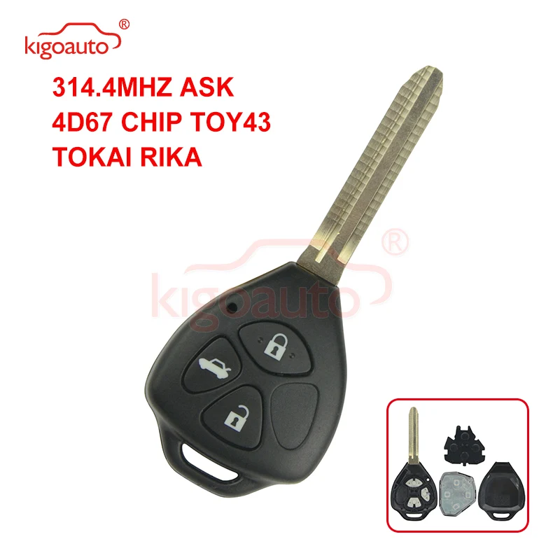 Kigoauto TOKAI RIKA Remote Fob Key 3 Button TOY43 For Toyota HILUX 314.4mhz 4D67 Chip