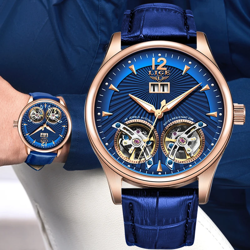 

LIGE Luxury Brand Waterproof Military Sport Men Watches Men Double Tourbillon Watch Automatic Mechanica Clock Relogios Masculino