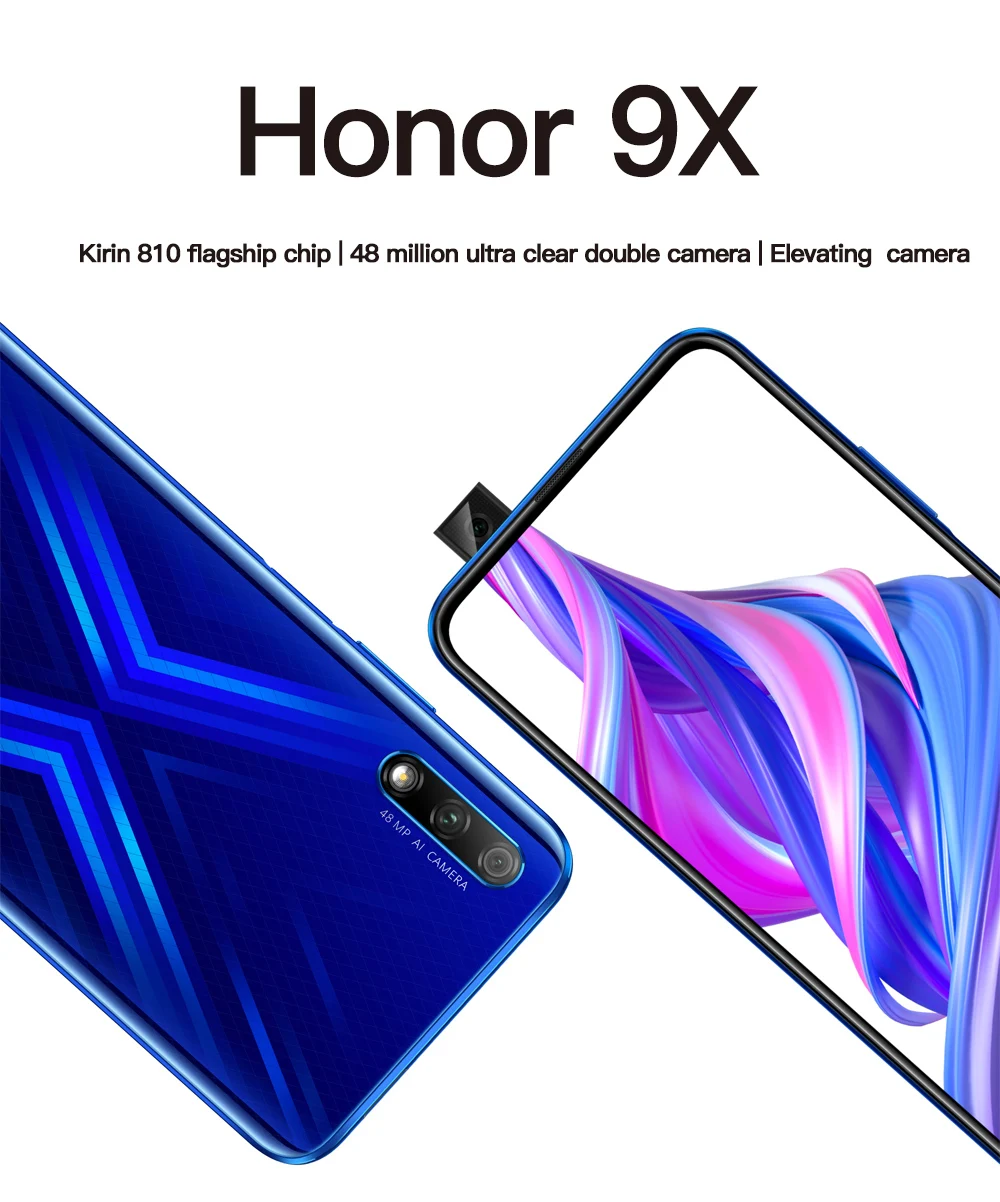 Honor 9X мобильный телефон Kirin 810 Android 9,0 6,5 дюймов ips 2340X1080 4/6 Гб ram 64 Гб rom камера с подъемной камерой Мп+ МП