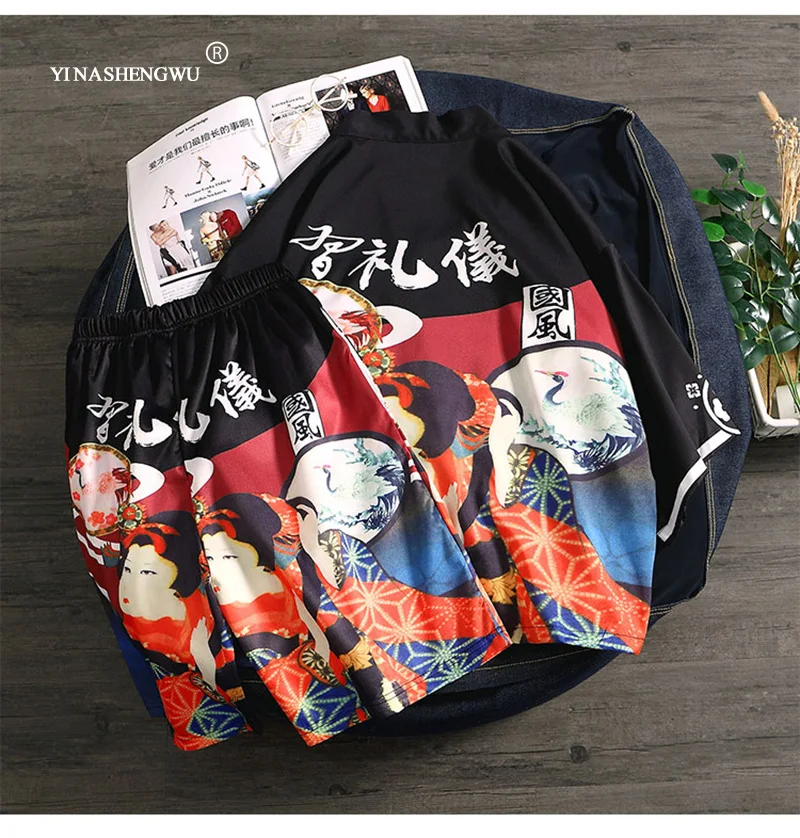 Kimono Set Top and Pants Japanese Kimono Men Yukata Men Women Robe Kimono Cardigan Men Beach Thin Casual Shirt Kimono Cosplay