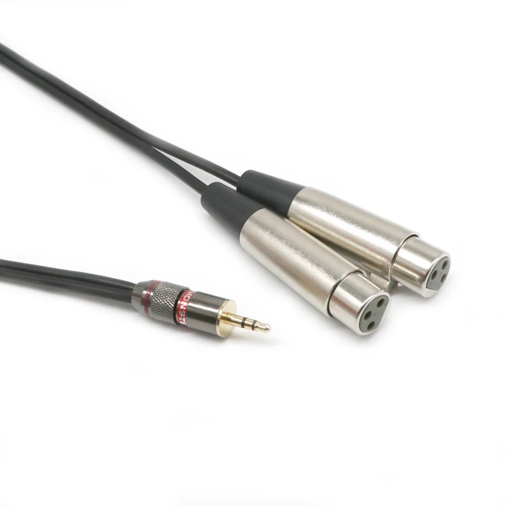 3.5mm to 2 XLR Female Y Splitter Cable, 3.5mm (Mini) 1/8" TRS Stereo Male to 2 Port Dual XLR Female Adapter Cable Cord 1 Feet