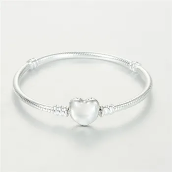 

Fashion Charms Bracelets for Women DIY Silver 925 Jewelry Snake Chain Signature Heart Clasp Silver Bracelets Beaded Starter Girl