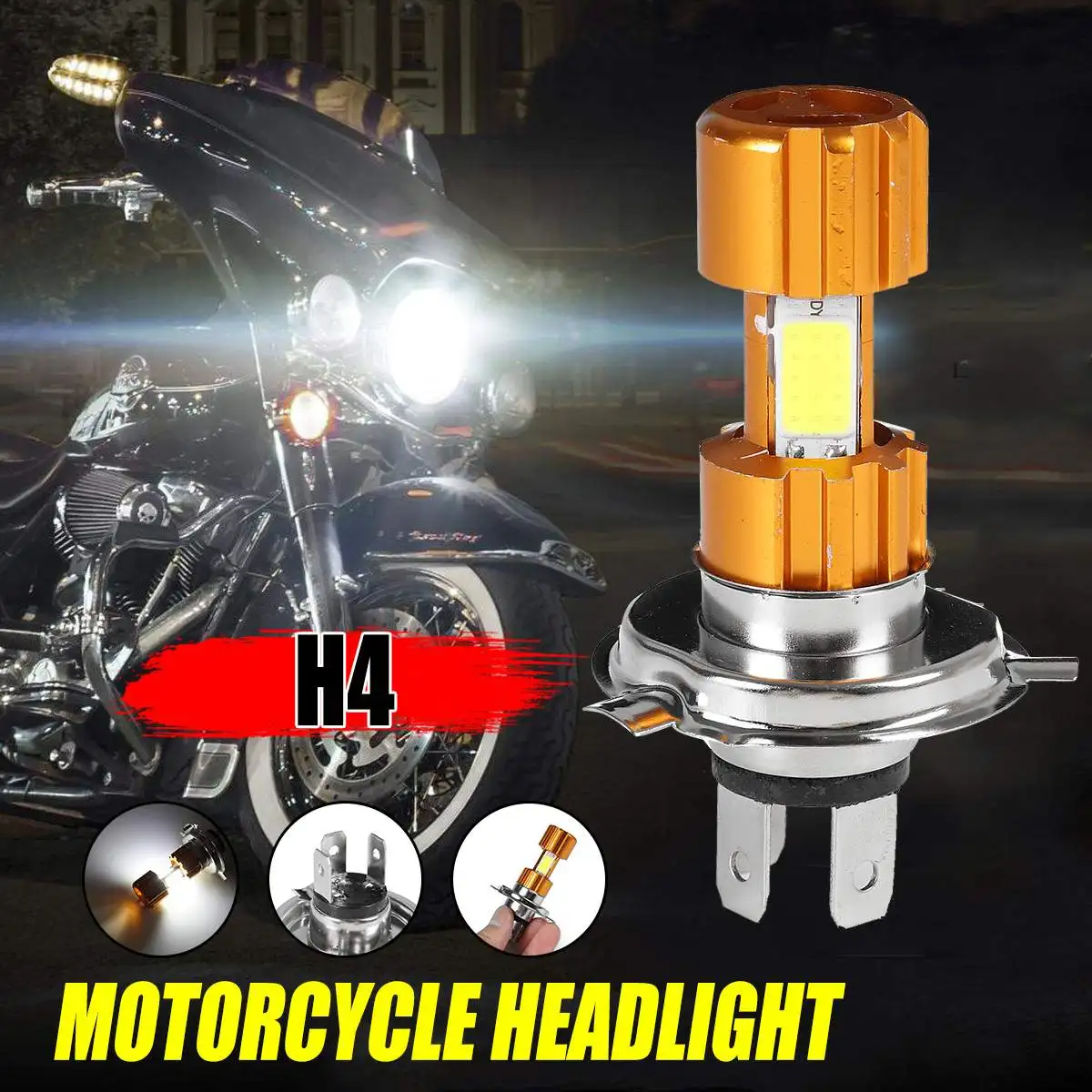 12V светодиодный H4 3400LM фонарь для мотоцикла COB лампа 6500K Hi/Low Beam супер яркая белая