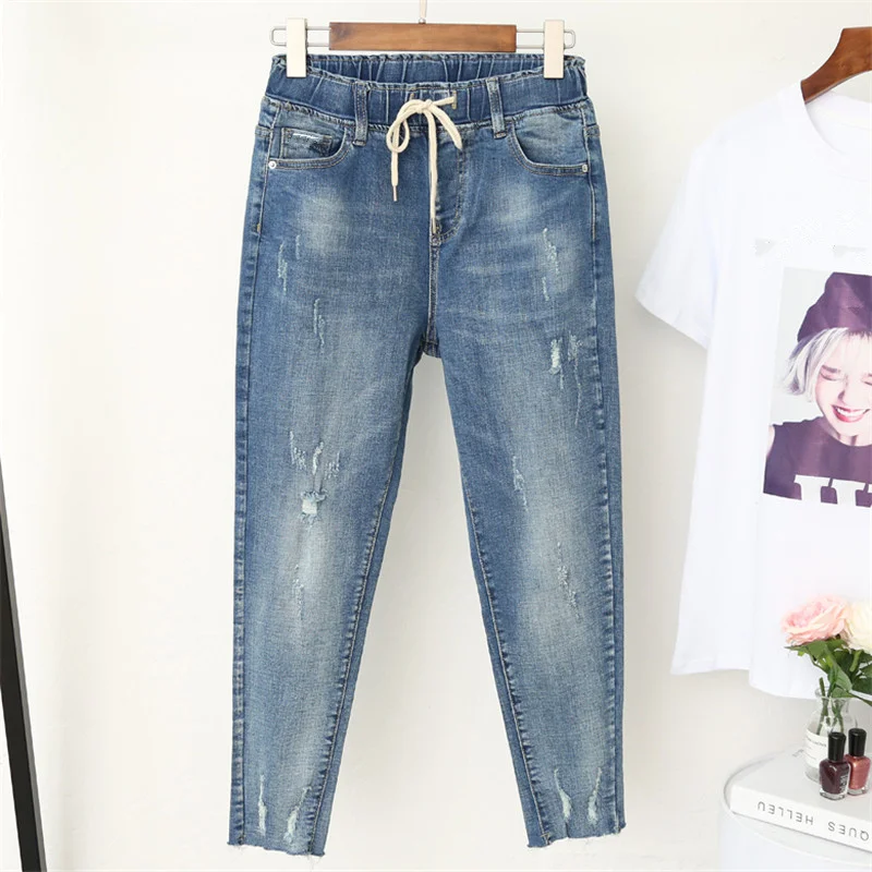 elastic waist boyfriend jeans