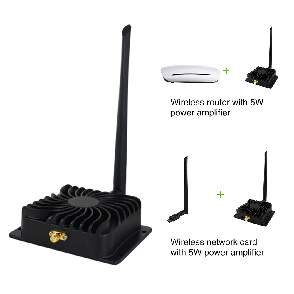 Wifi ретранслятор высокой мощности алюминий 2,4 ГГц усилитель сигнала широкополосный черный 5 Вт усилитель мощности с антенной для беспроводного маршрутизатора
