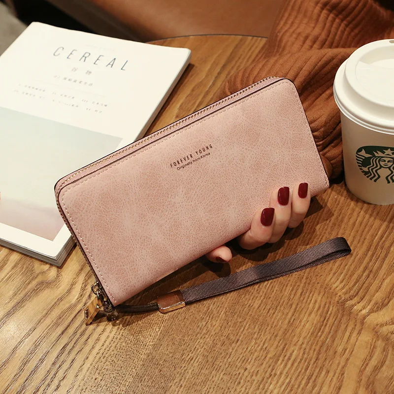 Женский кошелек, сумка для мобильного телефона, фирменный дизайн, Женский кошелек из искусственной кожи, длинные женские кошельки и кошельки, женский тонкий держатель для карт, кошелек - Цвет: Pink