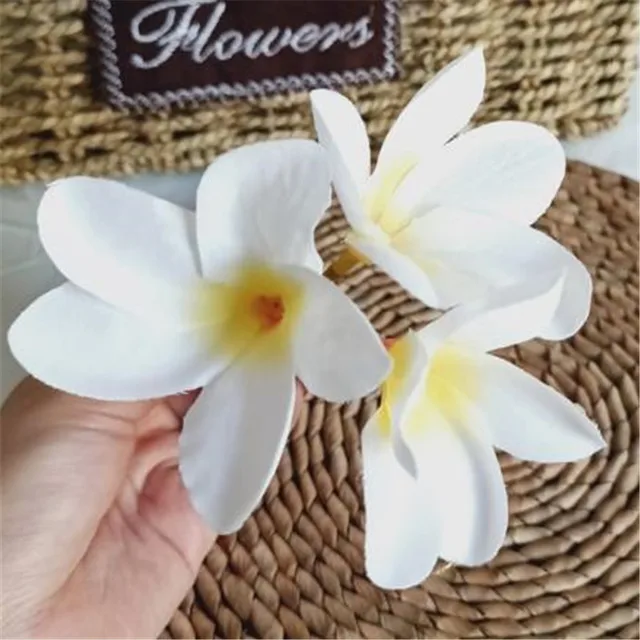 40pcs Artificial Frangipani Flower 3 Heads/Piece Silk Plumeria Rubra Flower Heads for Wedding Party Floral Decoration orange heart