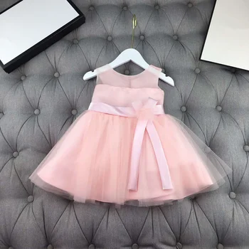 

European and American children's outfit 2020 spring and summer new fund Sleeveless bow net Baby girl dress