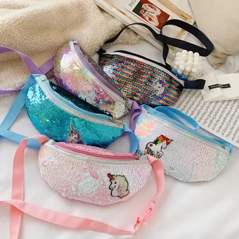 

1 PC Sequin Unicorn Waist Bag Cartoon Women Girls Boys Unicorn Reversible Sequins Fanny Pack Waist Pack Crossbody Chest Belt Bag