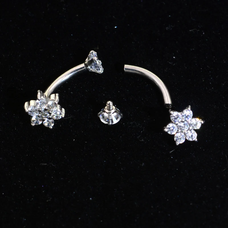 Crystal & Steel Gem Eyebrow Ring Tragus Helix Rook Earring Piercings Curved Banana Piercing Bijoux Lip Helix Rings Jewelry 2Pcs