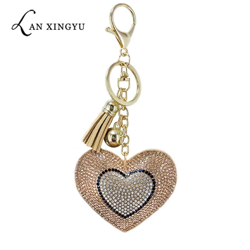 

Christmas Bear Heart Keychain Leather Tassel Gold Key Holder Metal Crystal Key Chain Key ring Bag Auto Pendant Gift Wholesale