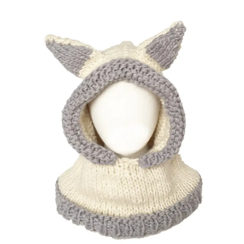 Детский зимний мягкий шарф с капюшоном с изображением животных и лисы, маска, шаль, набор теплых вязаных шапок Skullies Beanies, шапки для девочек и мальчиков, шапка, рождественский подарок