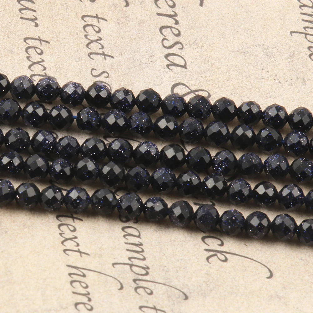 Faceted Blue Natural Sandstone Beads for Jewelry Making - Handmade Waist Beads, Women's Stone Beads Collection