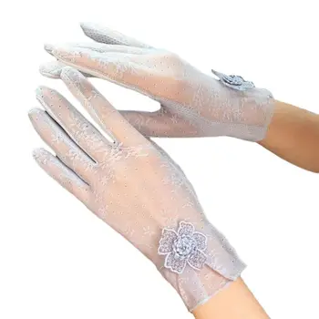 

Women Summer UV Protection Lace Gloves Touch Screen Non-Slip Ice Silk Sunscreen Driving Thin Short Mittens