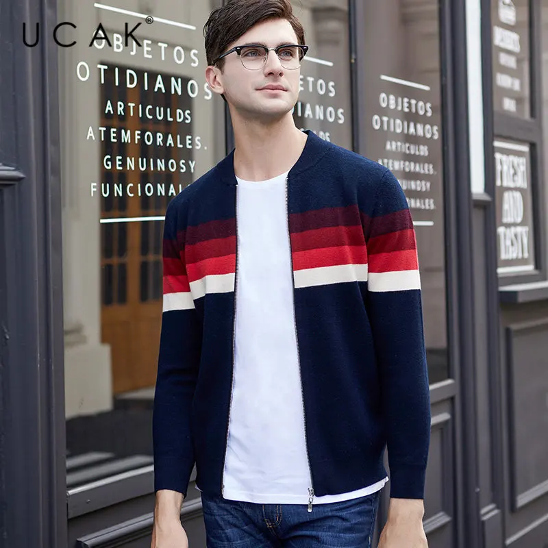 UCAK Brand Merino Wool Sweater Men Autumn Winter Warm Cashmere Cardigan Men Streetwear Young Fashion Striped Sweater Coat U3050 UCAK Brand Merino Wool Sweater Men Autumn Winter Warm Cashmere Cardigan Men Streetwear Young Fashion Striped Sweater Coat U3050
