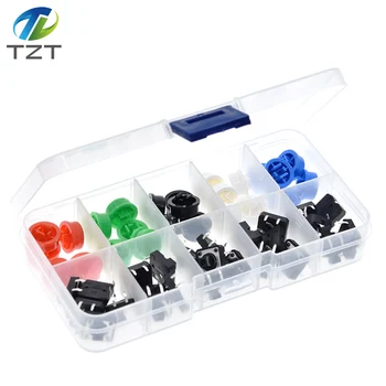 

25PCS Tactile Push Button Switch Momentary 12*12*7.3MM Micro switch button + 25PCS Tact Cap(5 colors) for Arduino with Case