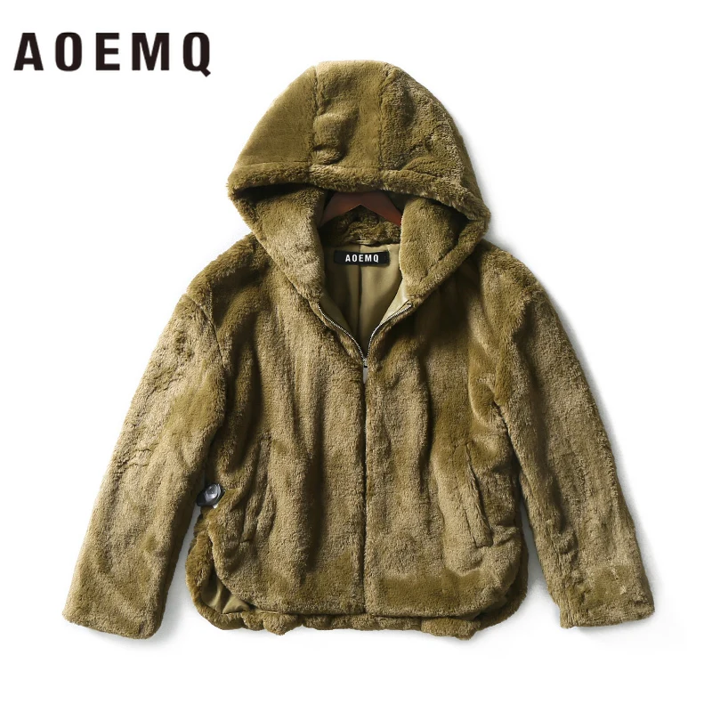 AOEMQ Fashion Soft Fluff Loose Warm Coats 3 Solid Colors Adults with Zipper Breasted Outwear Plus Thick Clothing | Мужская одежда