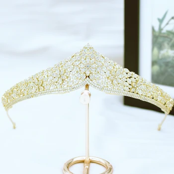 

Parmalambe Petite Zircon Encrusted Floral Charms Gold Tiaras Hair Jewelry Headpieces Crown Bride Hair Accessories tiara de noiva