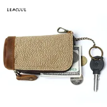Бренд для мужчин из натуральной кожи холст ретро ключи ключница держатели Леди Корова кожа Модные молнии ключницы