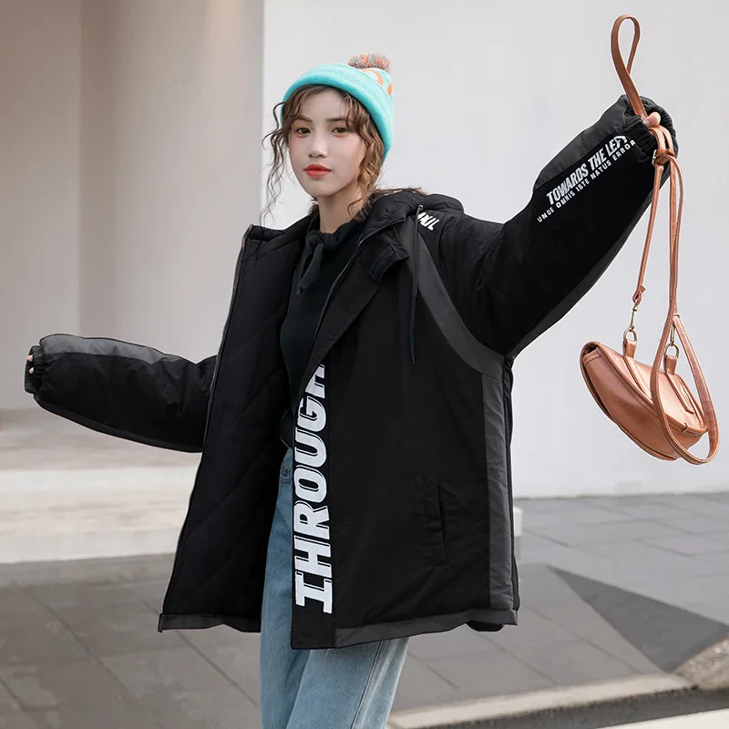 

2019 Winter Women's Korean-style INS Popular Brand Raincoat Jacket Workwear BF Hip Hop Baseball Uniform Students Thick Cotton-pa