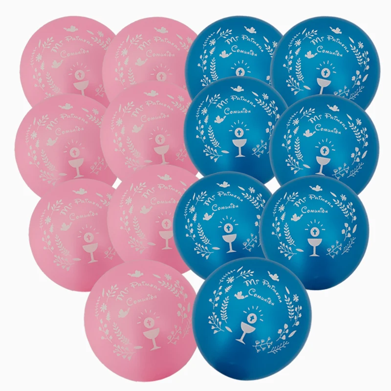 50 Pezzi 10 Pollici Blu Rosa Colorato Spagnolo Mi Primera Comunion Logo Palloncino Per Bambini Primera Comunion Palloncino Decorazione Del Partito