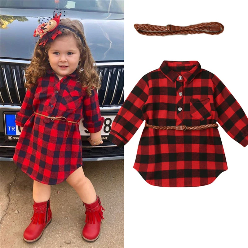 Newborn Toddler Baby Girls Dress Princess Dress Red Plaid Shirt Dress with Belt Outfits Baby Girls Dress Newborn Toddler Baby Girls Dress Princess Dress Red Plaid Shirt Dress with Belt Outfits Baby Girls Dress