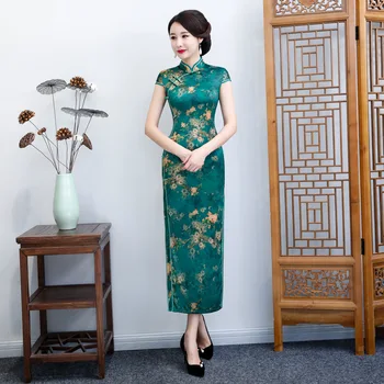 

Daily middle-aged and old-fashioned Slim retro temperament long cheongsam Chinese style was thin daily mother show Qipao dress
