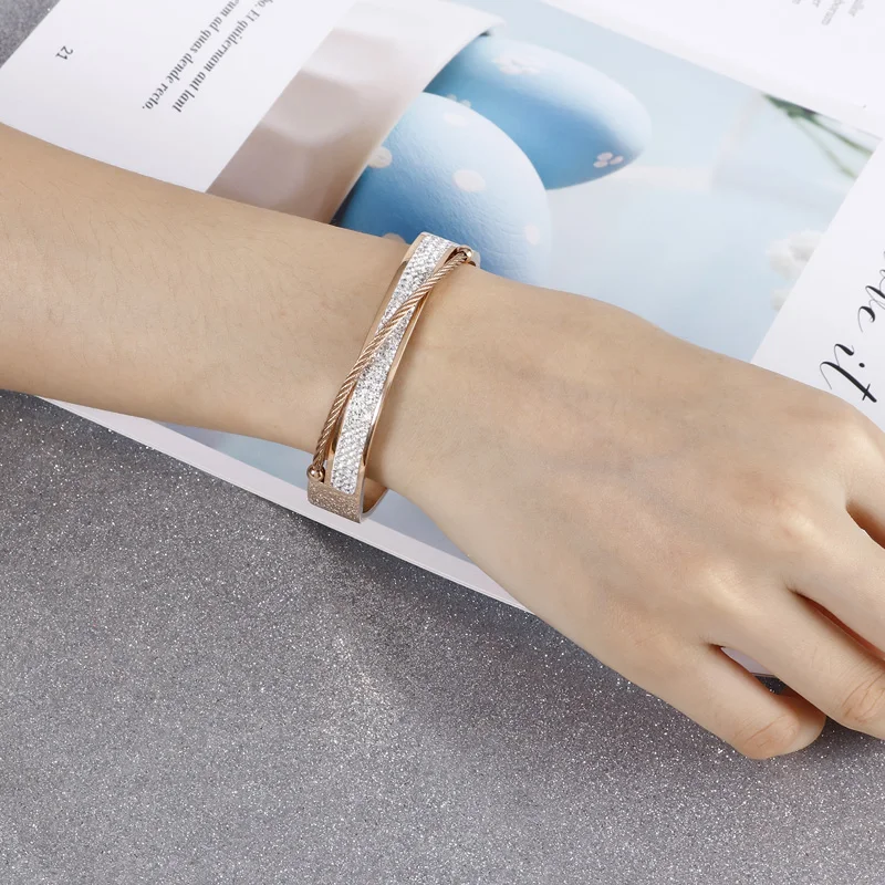 Модный Золотой кабель провод браслет Joyeria Acero Inoxidable Mujer кубический циркон внутренний размер 60 мм бразильские ювелирные аксессуары