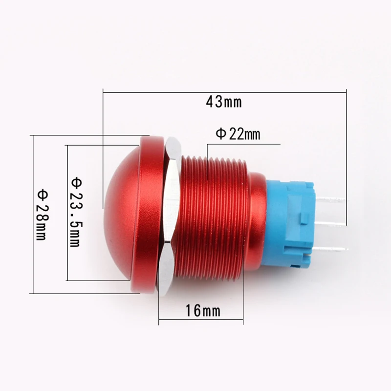 22mm Metal Button Switch Oxygen Color Self-locking Self-reset 1 Open 1 Closed Mushroom Head Waterproof Button Switch