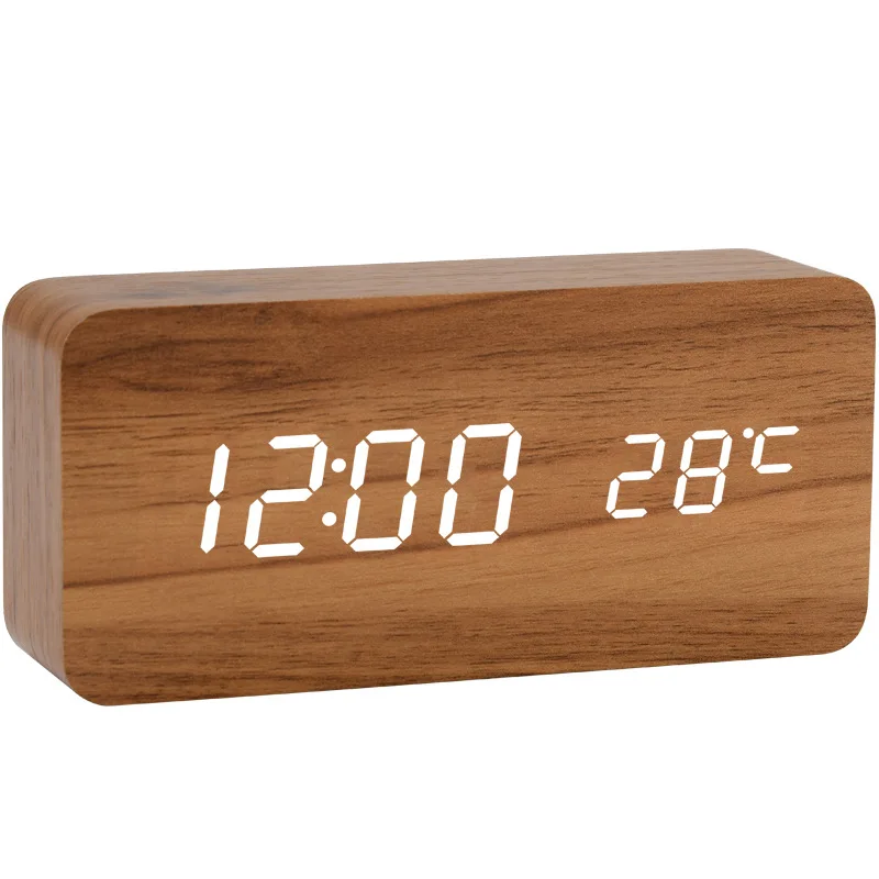 LED Wecker Zeit/datum/temperatur Digitale Bambus Holz Stimme Tischuhren Led anzeige Desktop Digitale Tabelle Uhren|Wecker| -