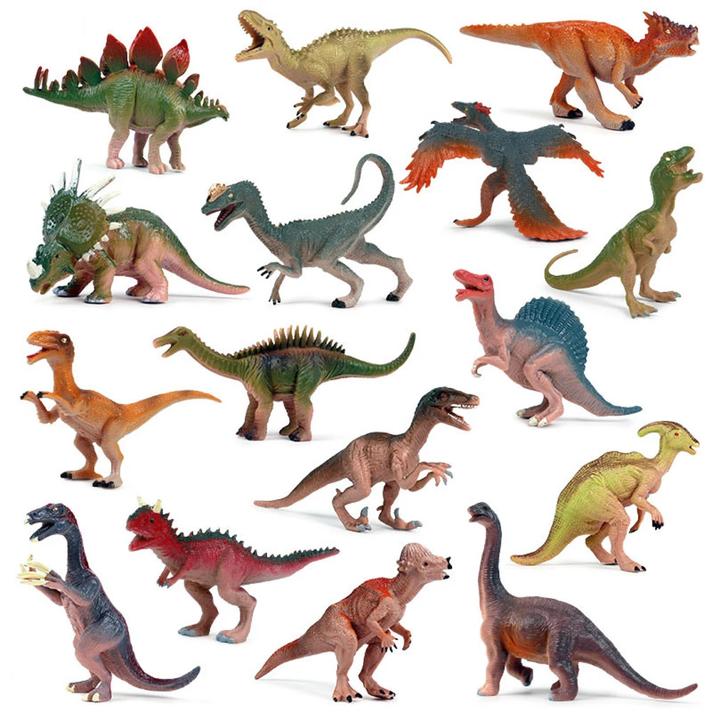 

16Pcs/lot Simulated Solid Dinosaur Model Dinossauro Toys Tyrannosaurus Rex Therizinosaurus Model Gift for Kids Children S1643