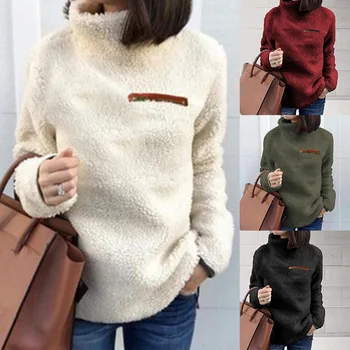 

Outerwear Coat Jacket Fur Fleece Women's Fluffy Warm Turtleneck Hoodie Winter