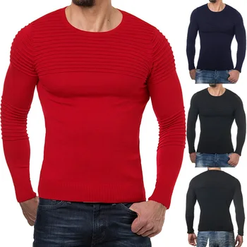

Sweat Men Casual Knit Wear Men's Fashion Round Neck Pleated Knit Sweater Pullovers