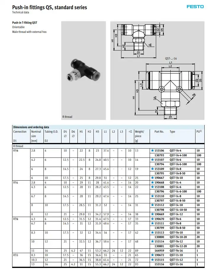 QST-4 QST-6 QST-8 QST-10 QST-12 QST-16 FESTO пуш-ап-быстроразъемные соединения QST стандарт соединителя серии пневматический компонент инструменты воздуха