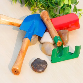 

3pcs Dibber Garden Tools Set Wooden Handle Colorful Cultivating Multifunction Horticulture Home Mini Shovel Rake Spade Kids