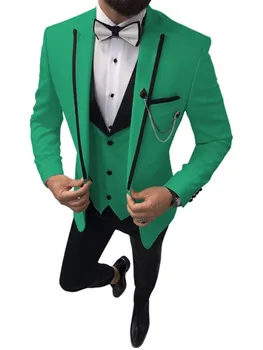 

2019 Customize 3 Pieces Peak Lapel Groom Tuxedos Yellow Formal Men Wedding Suits Prom Best Man Blazer (Jacket+Pants+Vest)