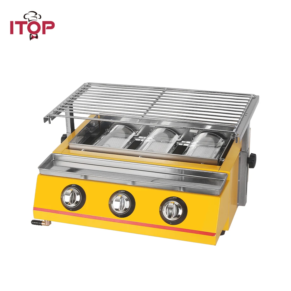 ITOP Yellow 3 Burners BBQ Grill Adjustable Height Gas LPG Griddle Barbecue Tools For Outdoor Kitchen Infrared Burner | Бытовая техника
