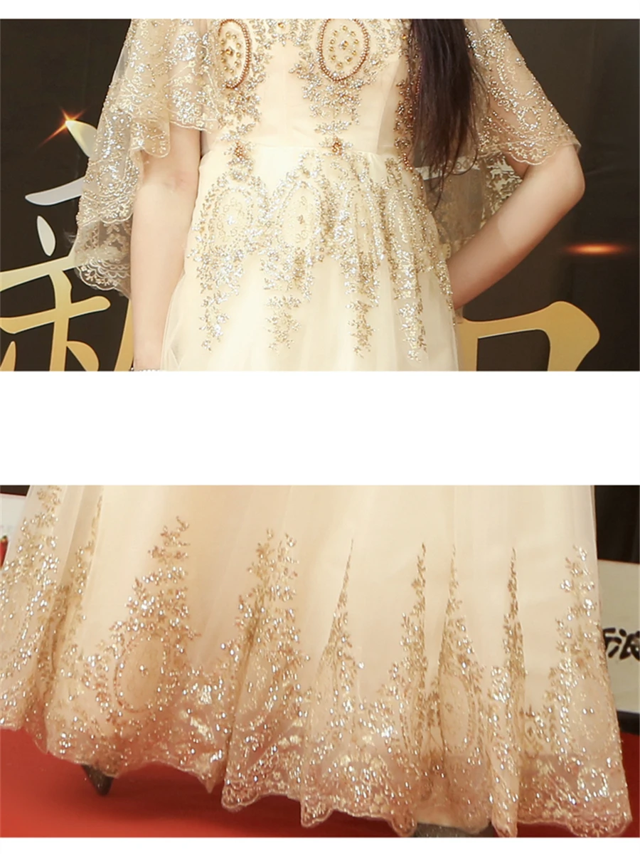 Кристальные вечерние платья с золотыми блестками Robe De Soiree горячая Распродажа размера плюс женские вечерние платья с круглым вырезом вечернее платье с коротким рукавом T085